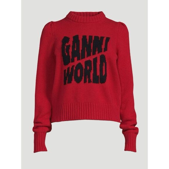 Ganni Sweaters - GANNI World Graphic Wool Blend Sweater In Barbados Cherry